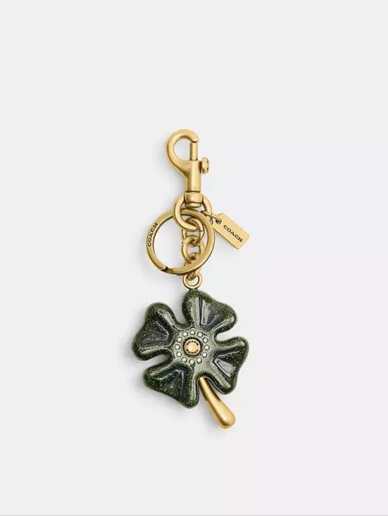 Coach Accessories - Coach Green Sparkle Four-Leaf Clover Keyring with Gold Hardware